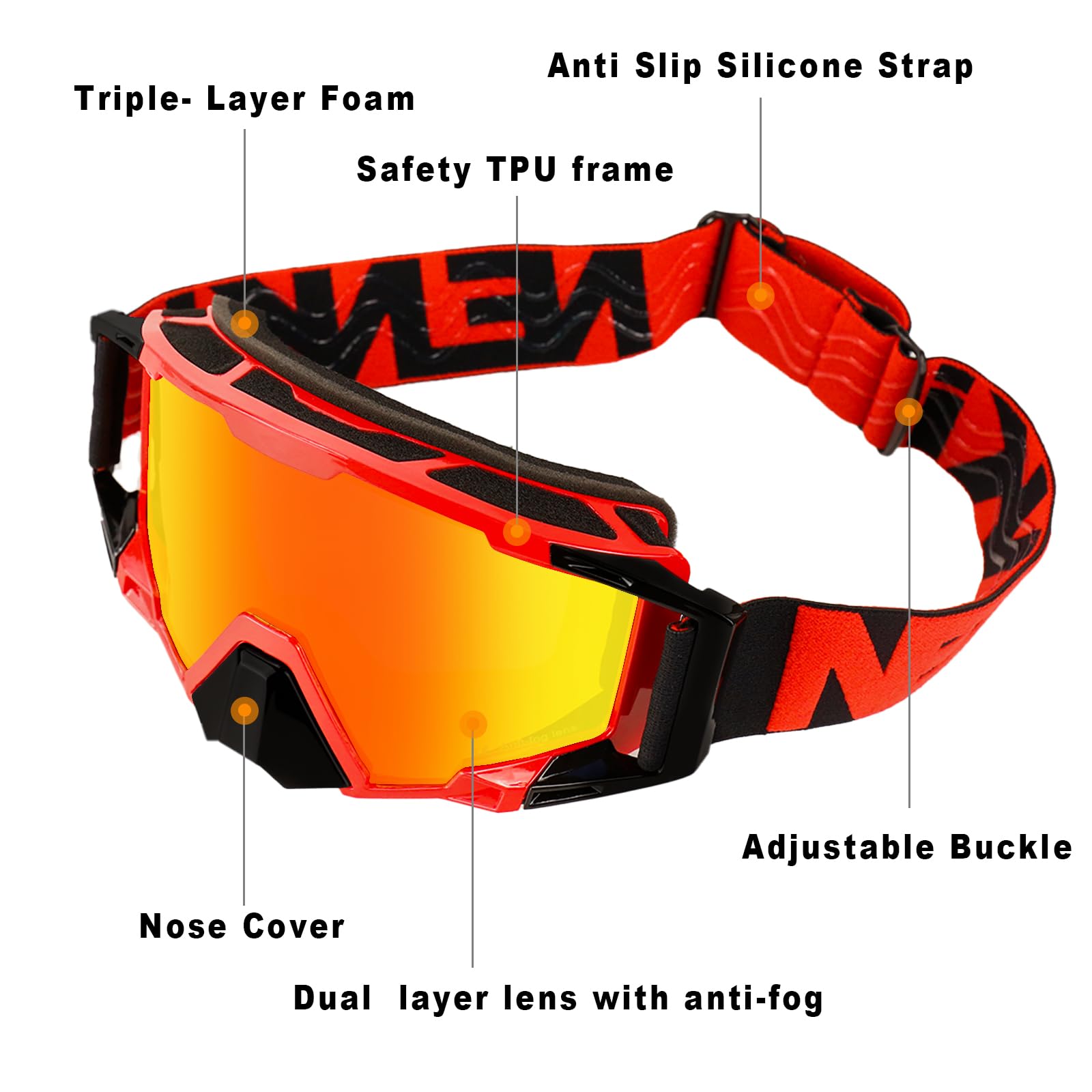 NENKI goggles with silicone strap for helmet grip during rides