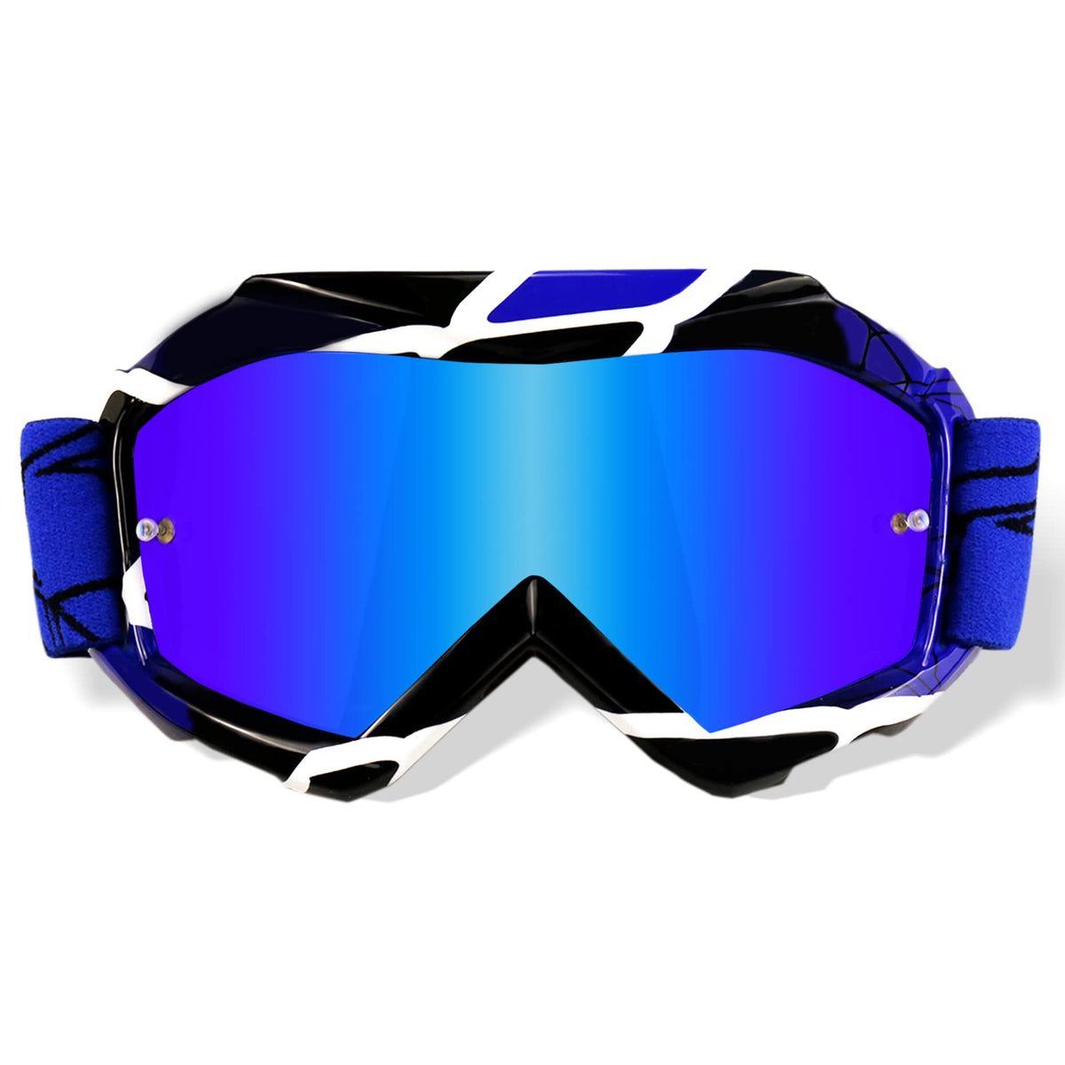 NENKI youth motocross goggles with blue lens, front view, UV400 protection