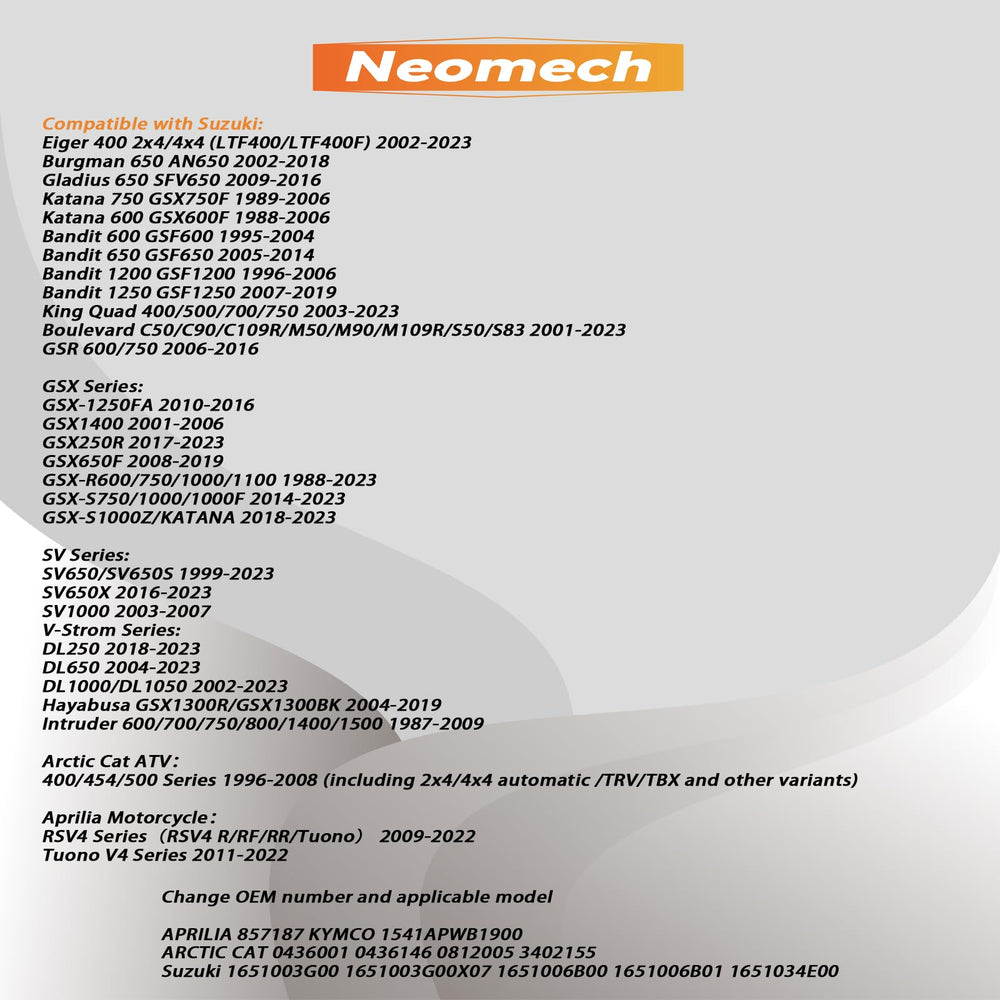 Neomech oil filter for Hayabusa GSX1300R, durable filtration for engine reliability