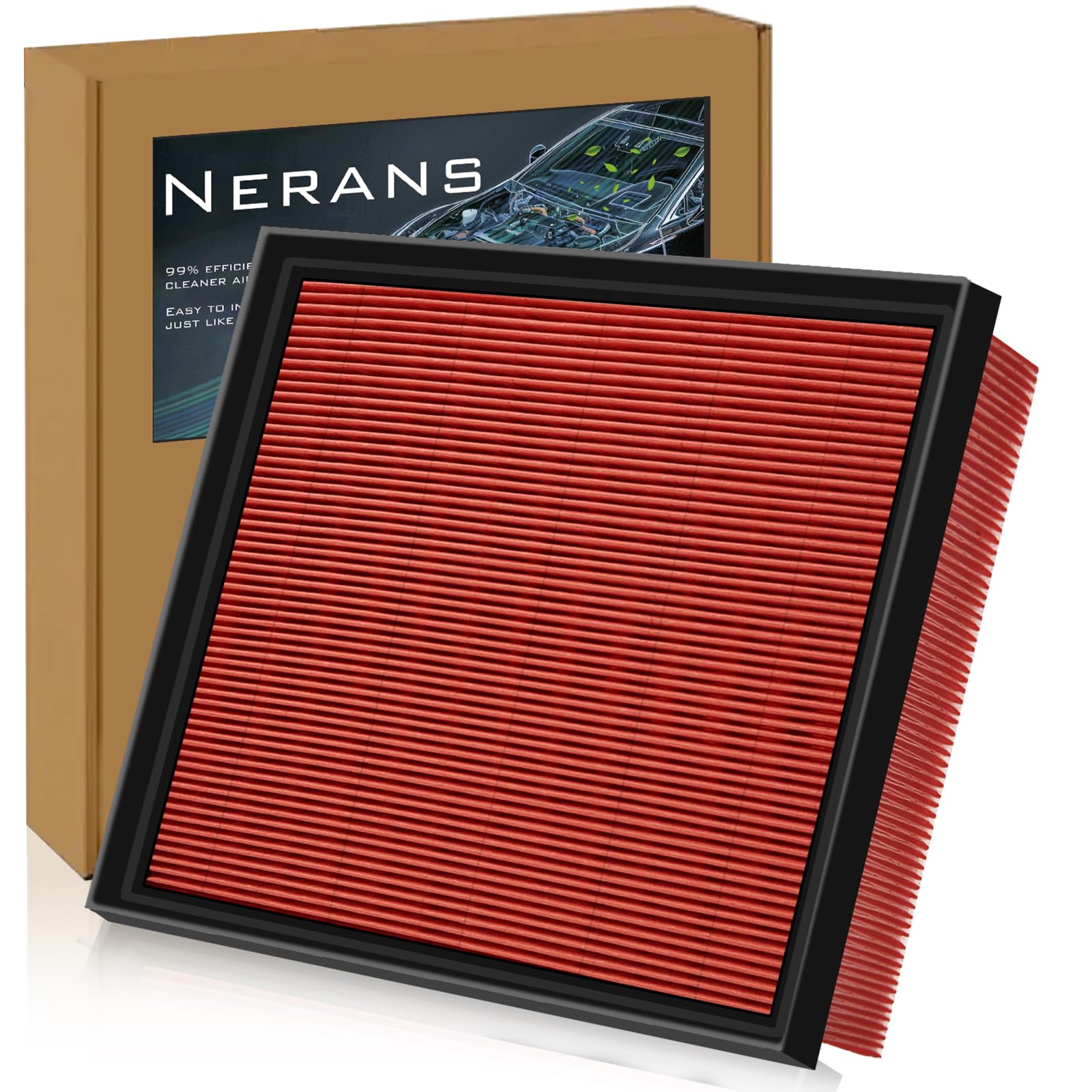 Nerans CA12377 engine air filter close up shows fine filtration for cleaner intake.