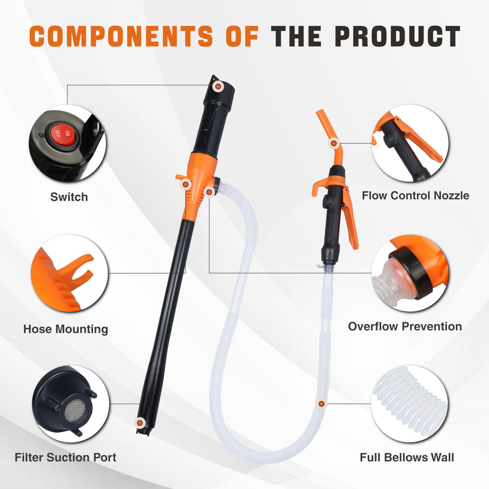 Neuradical long-discharge hose provides flexible reach for safe dispensing.