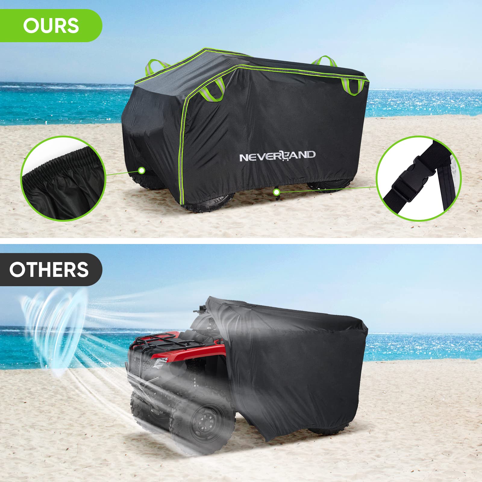 Neverland ATV cover doubles-stitched for enhanced durability in all weather