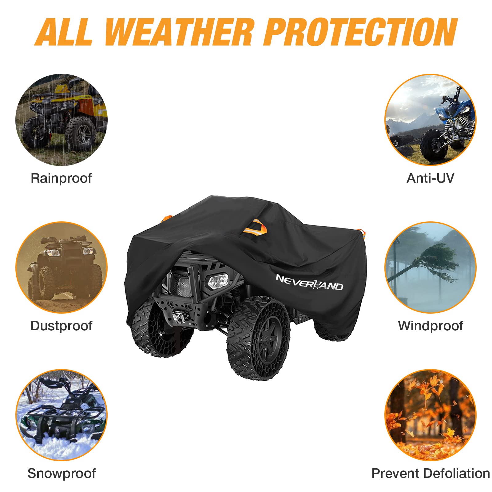 NeverLAND ATV cover reflective strips improve night visibility.