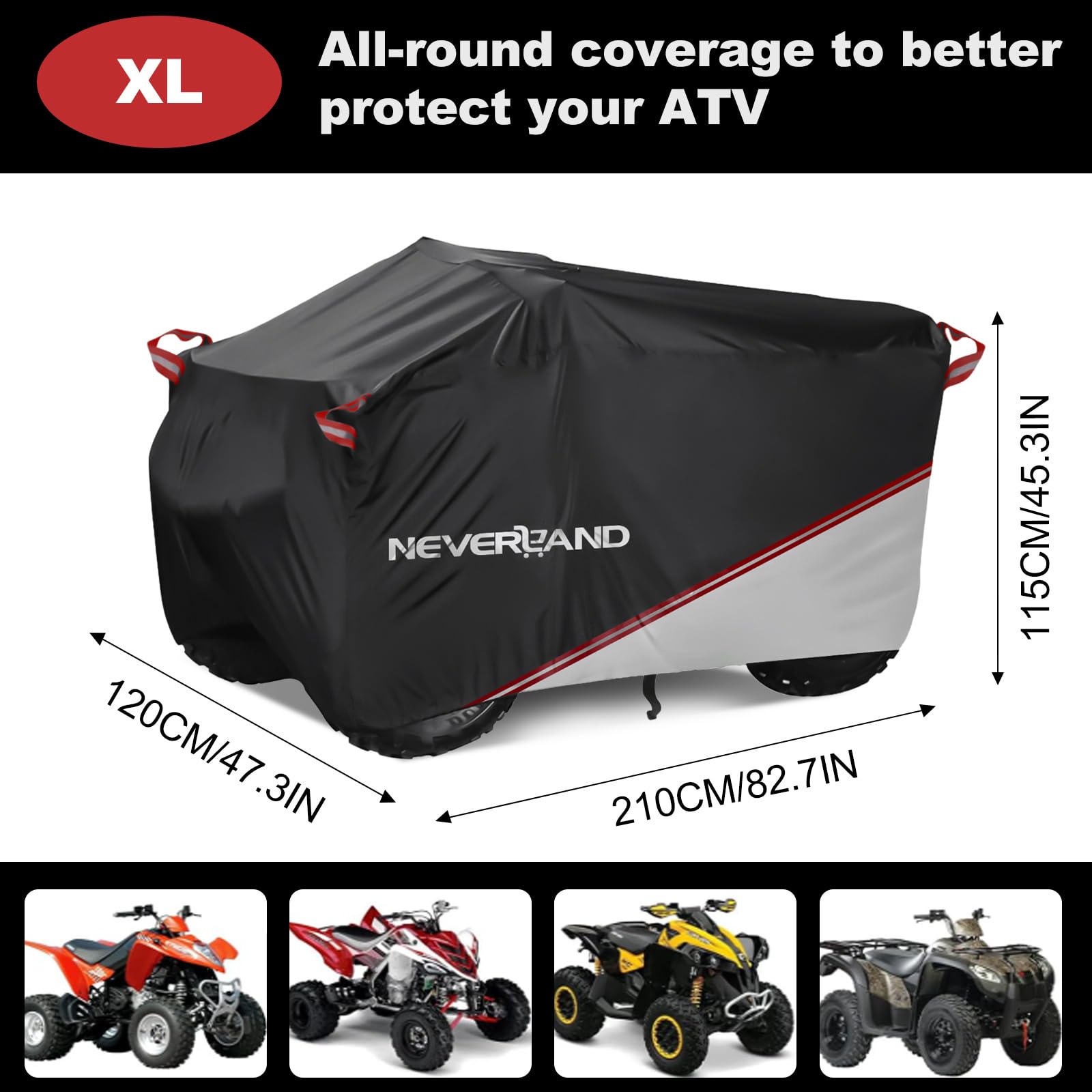 NEVERLAND ATV Cover rear view showing full weather seal against rain