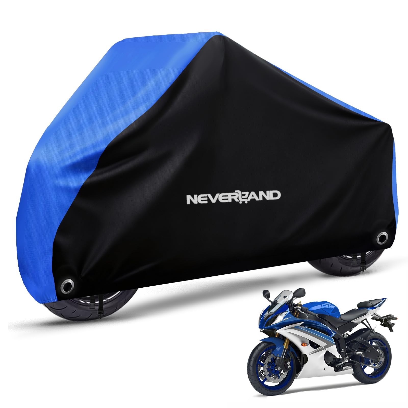 NEVERLAND motorcycle cover front view showing weather protection for your bike