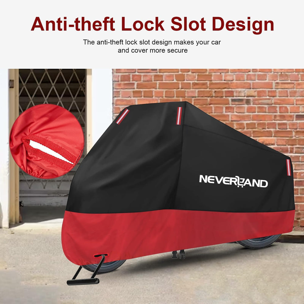 NeverLAND universal-fit cover accommodates bikes up to 86 inches in length