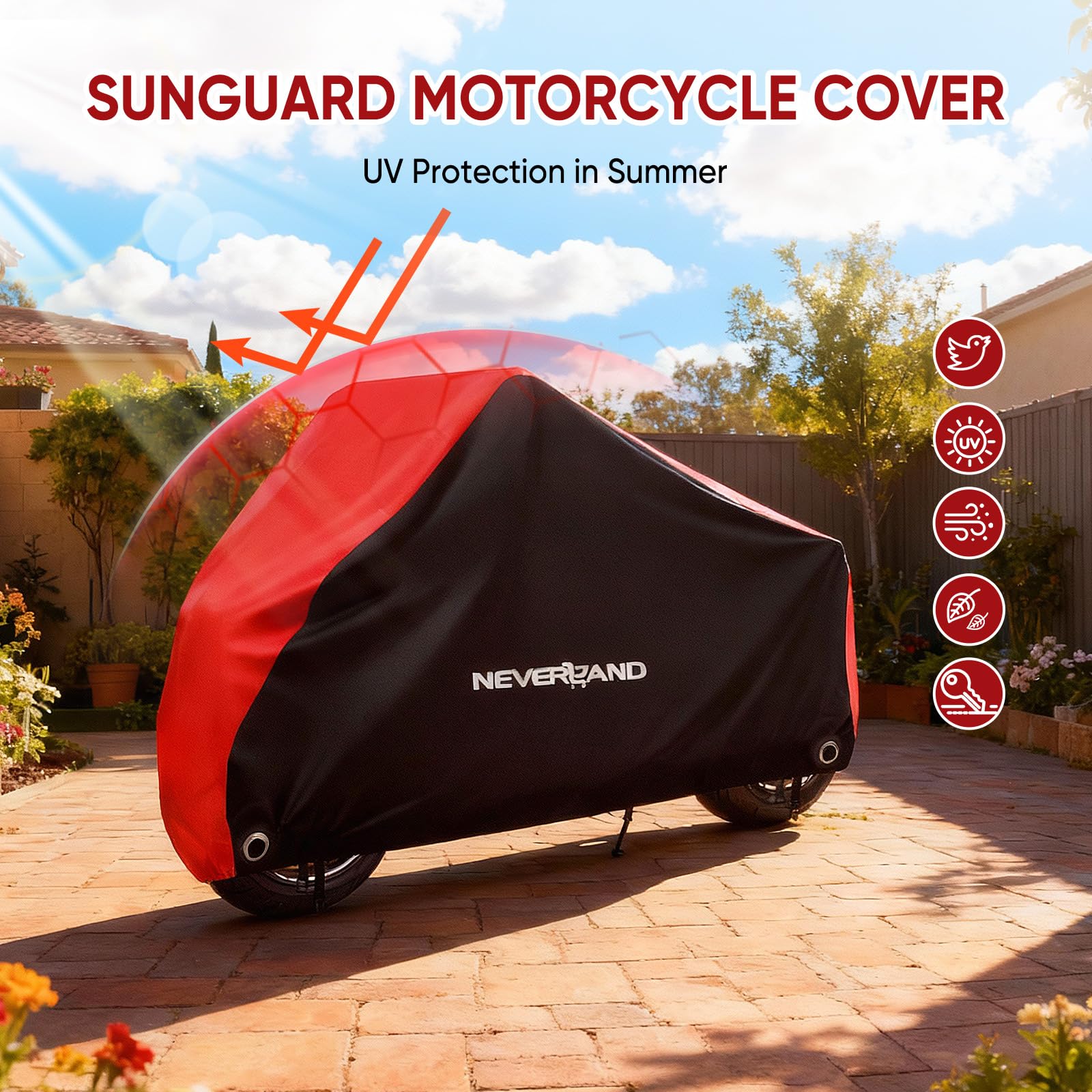 NeverLAND universal fit accommodates most standard-L motorcycles and scooters.