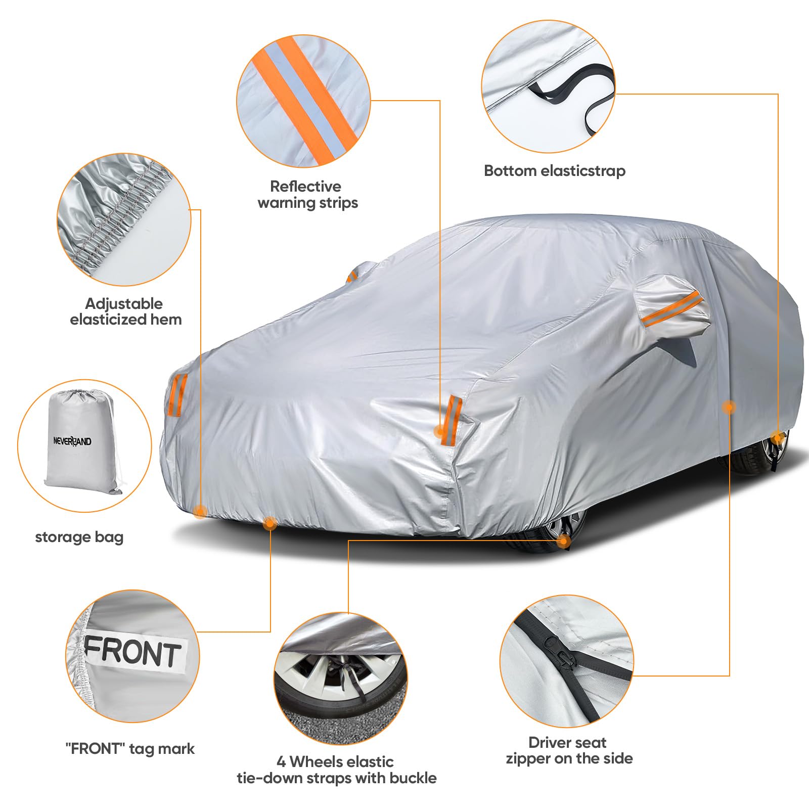 NEVERLAND sedan car cover reflective stripes boost nighttime visibility