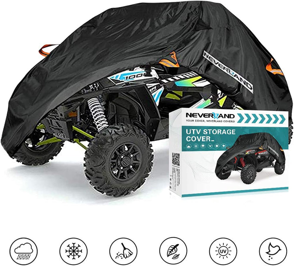 NEVERLAND UTV Cover 2-3 Seater includes bag, snaps, and accessories.