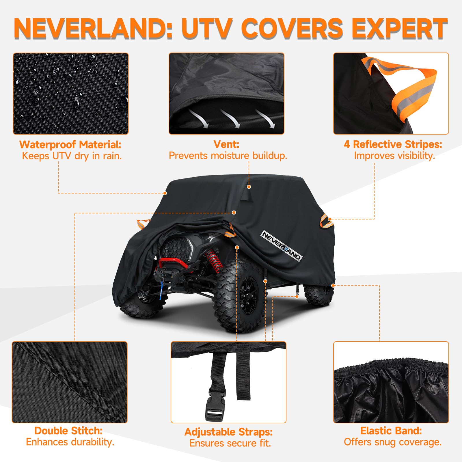 NeverLAND UTV cover adjustable straps ensuring quick secure attachment