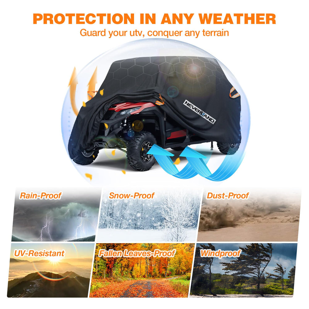 Neverland UTV cover provides all-weather protection against rain and debris