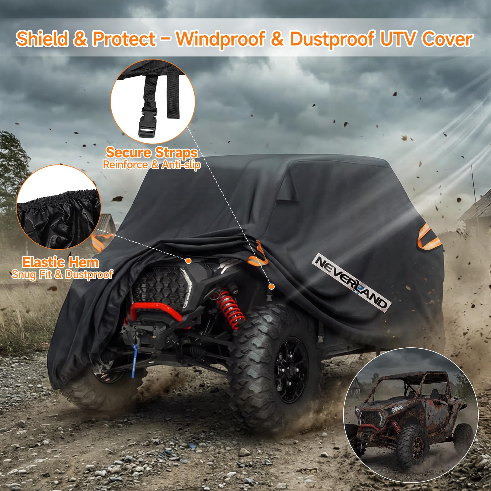 NeverLAND UTV cover reflective striping for nighttime visibility