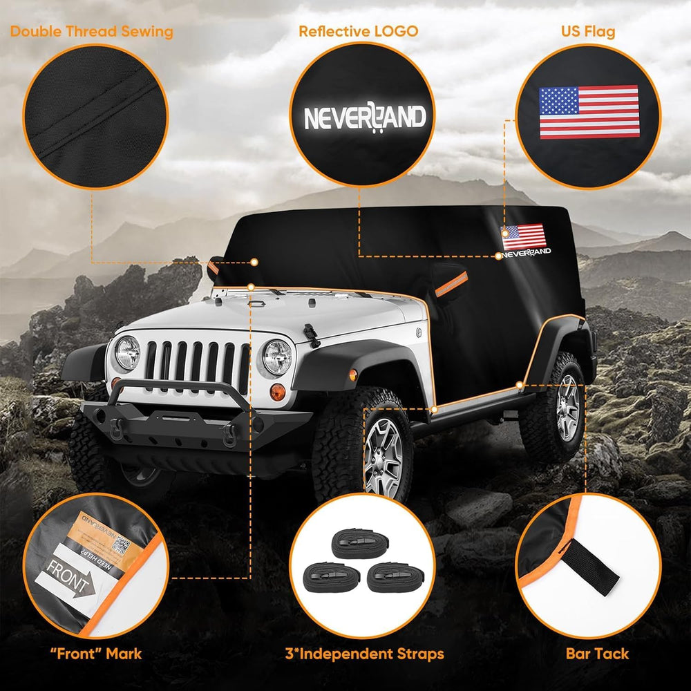 NEVERLAND Wrangler cab cover night reflection with mirror strips for safer nighttime driving