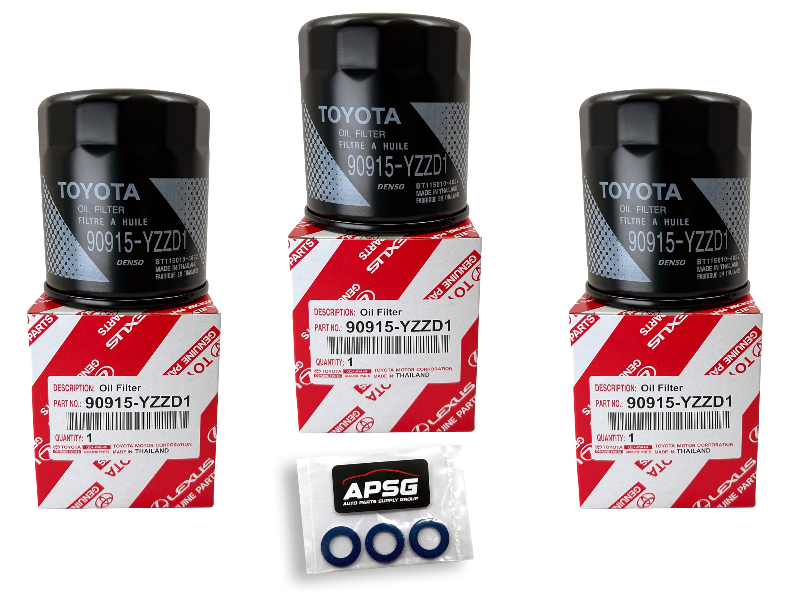 New oil filter set with drain washers for routine service.