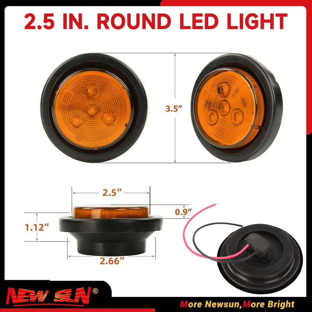 NEW SUN amber marker light closeup highlights durable PC lens and rugged housing