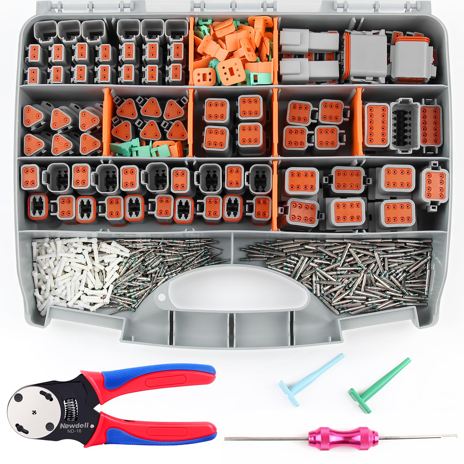 Newdeli Deutsch connector kit 2-pin close-up showing sealed housing for harsh environments.