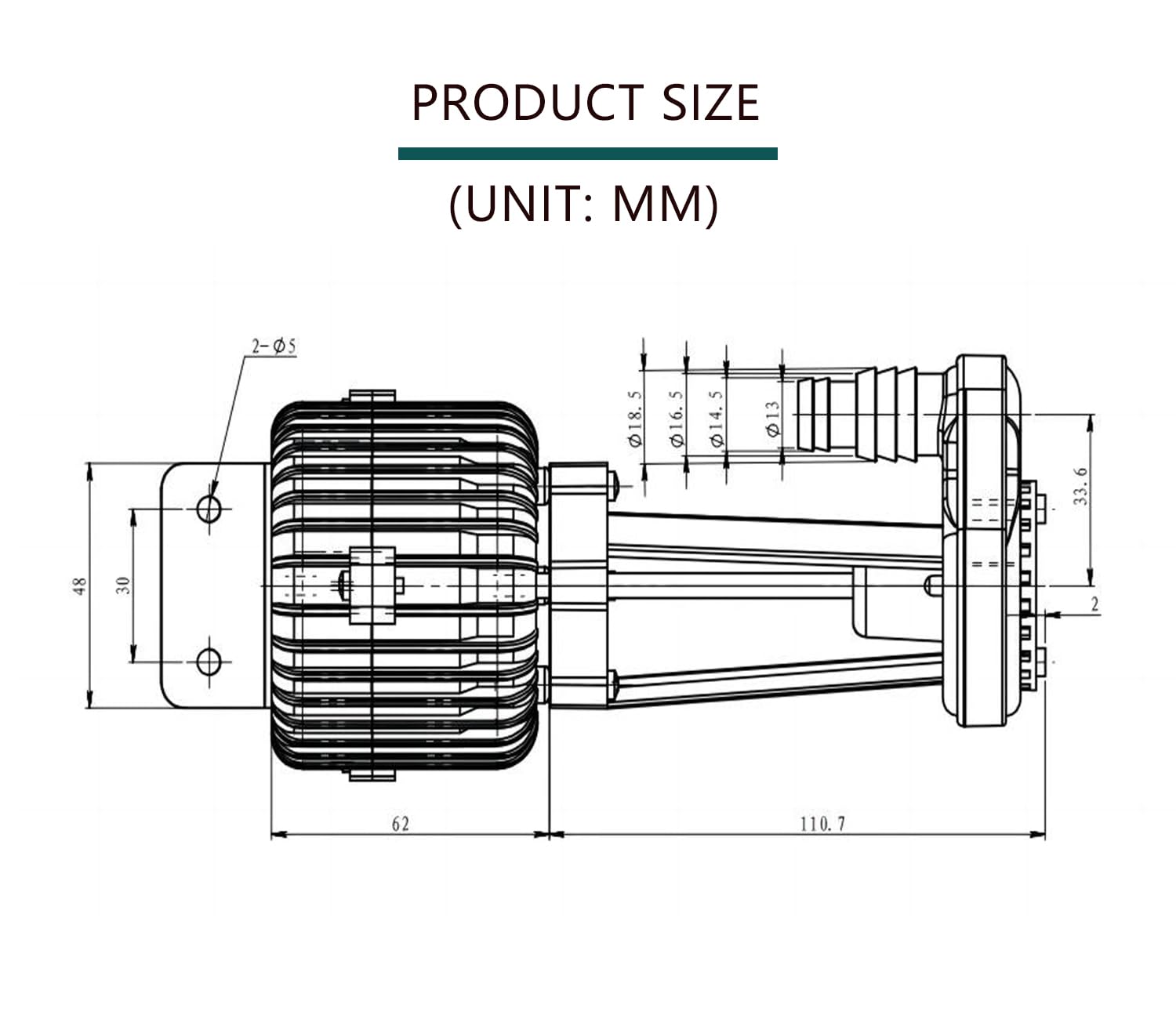 NEWDUN YSP2PJDVF1 pump side view shows slim profile for tight spaces.