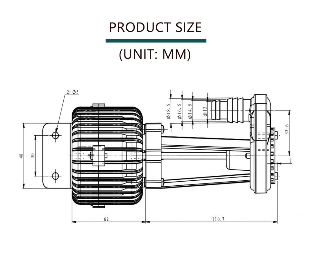 NEWDUN YSP2PJDVF1 pump side view shows slim profile for tight spaces.