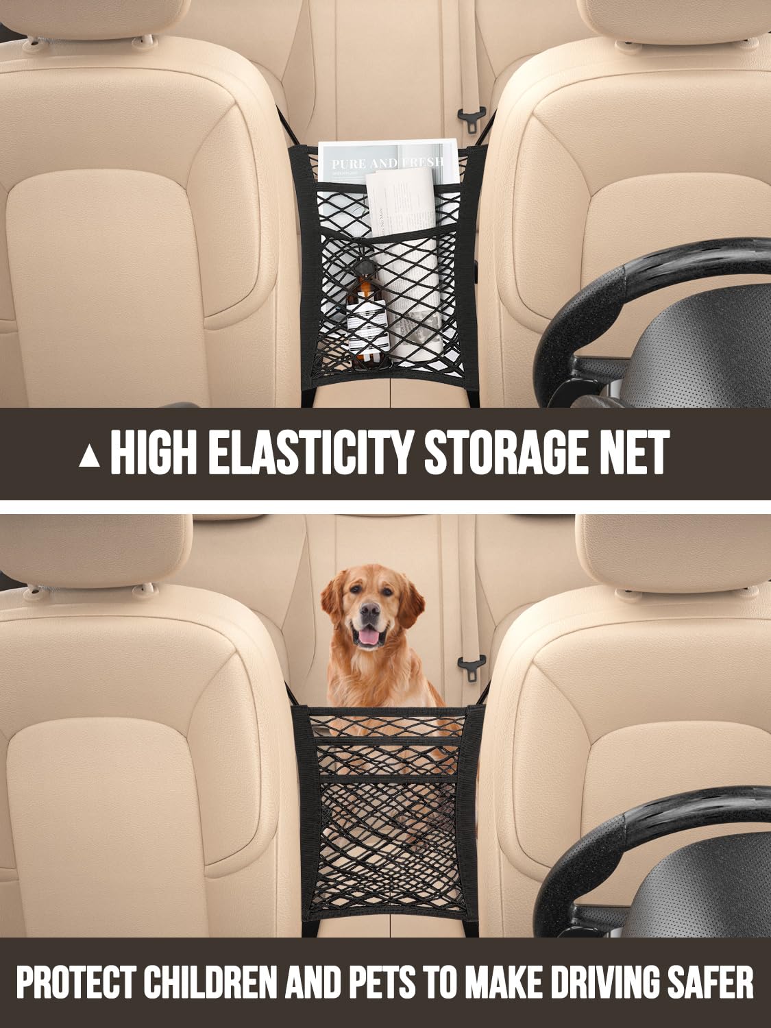 New Fi car organizer offers bottle pockets and mesh compartments for easy storage.