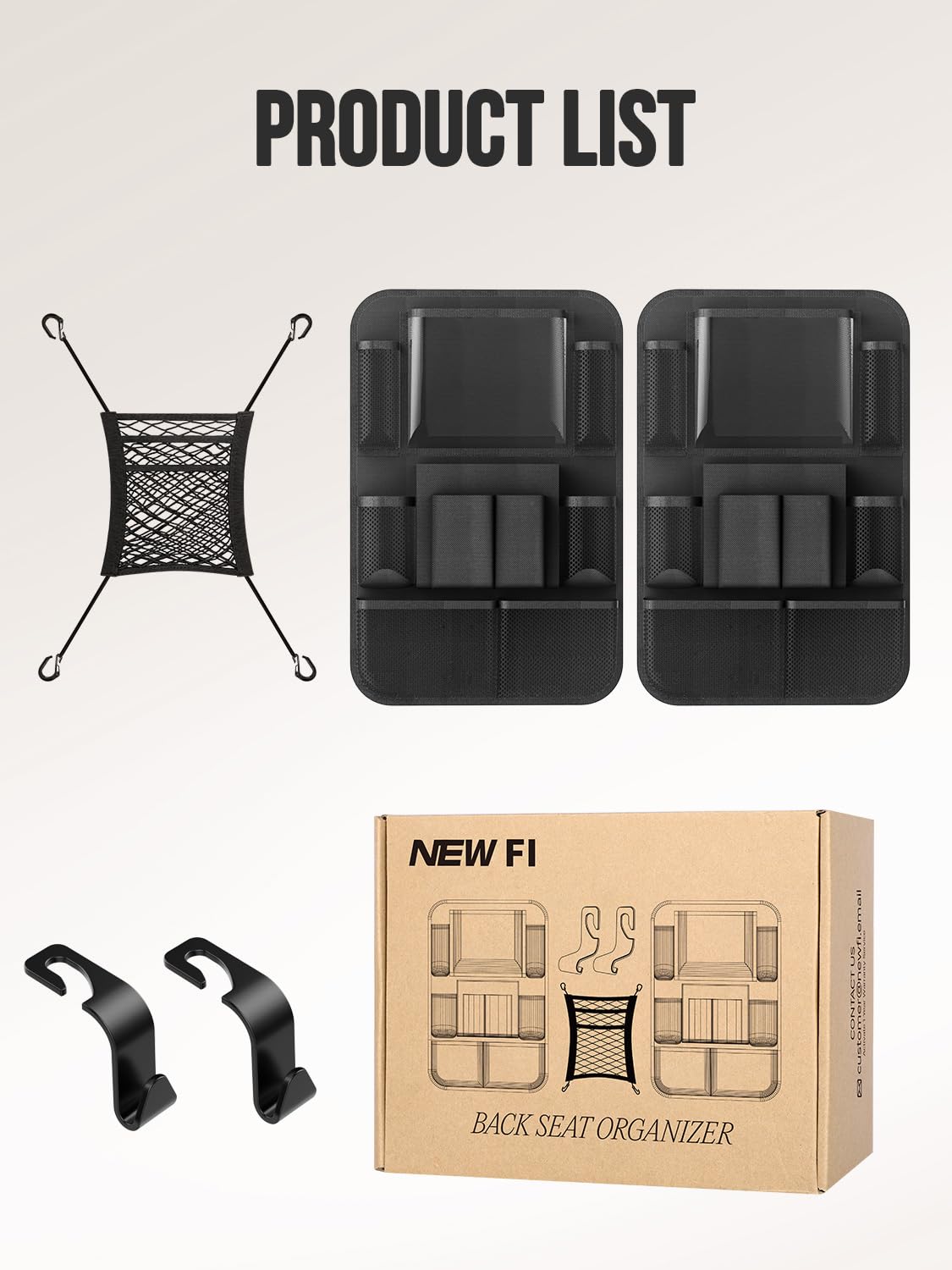 New Fi Backseat Organizer fits most cars and SUVs.