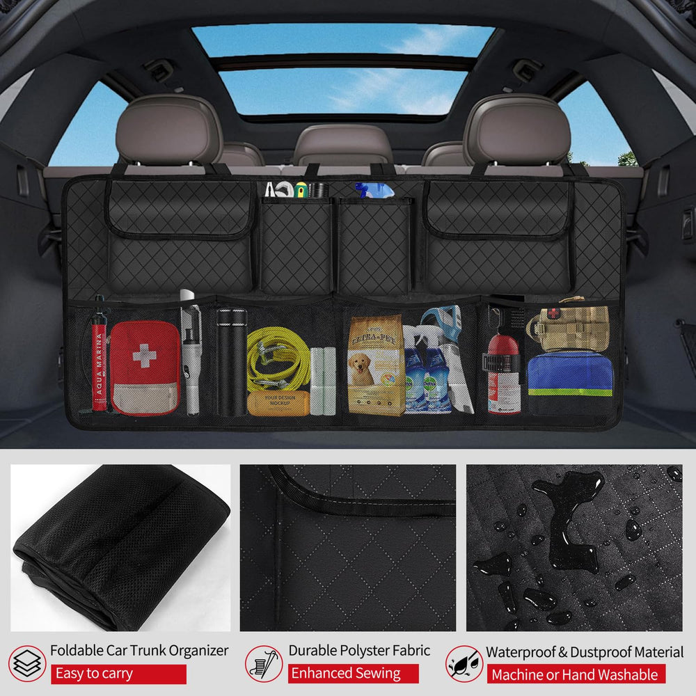 Large capacity NEWFOM trunk organizer fits camping gear.