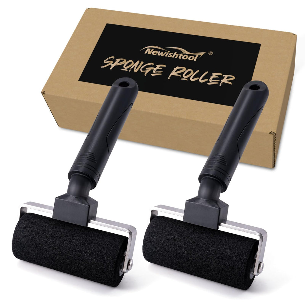 NEWISHTOOL four-inch sponge seam roller double-pack for efficient vinyl wrap application.