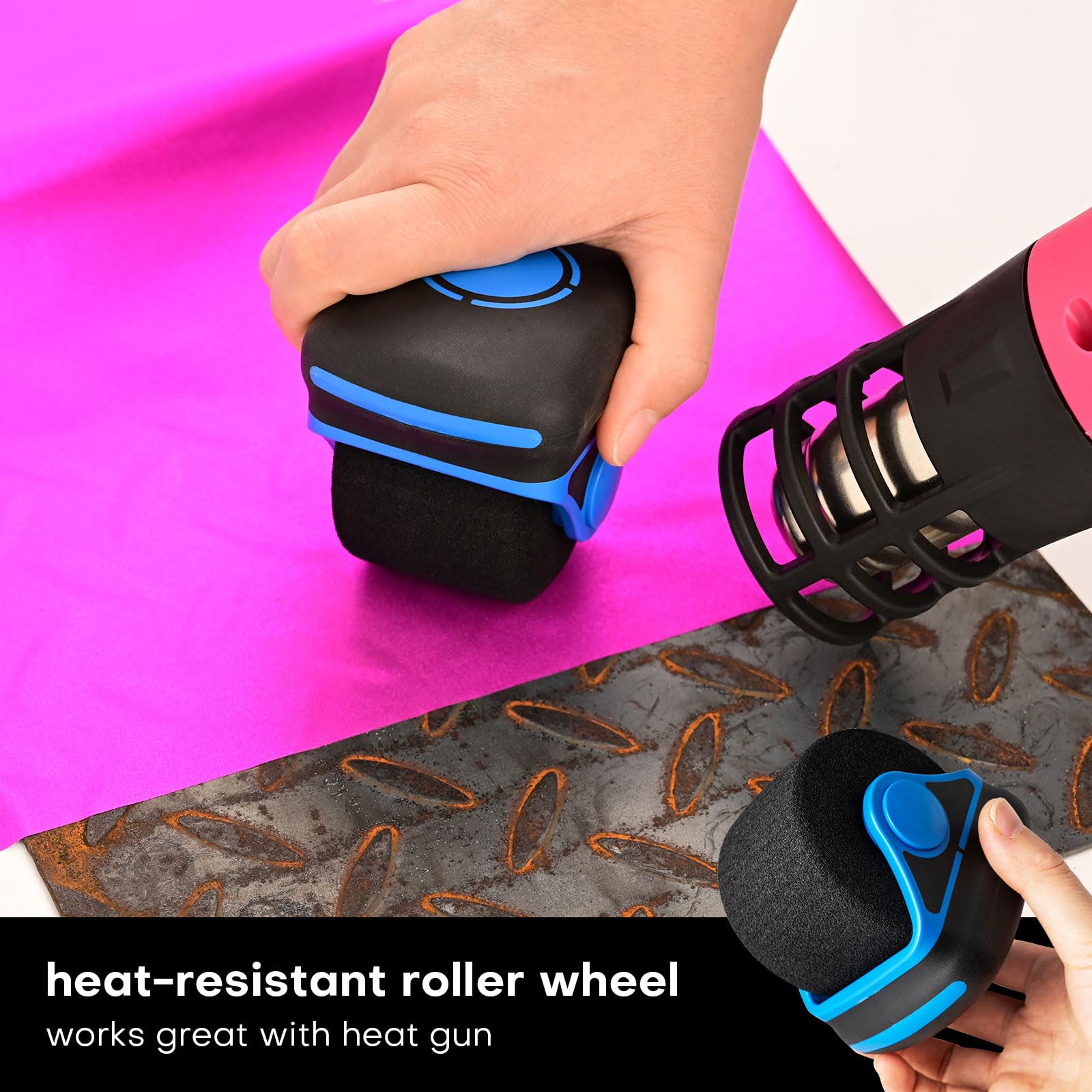 NEWISHTOOL heat-resistant foam wheel helps press film on rivets safely.