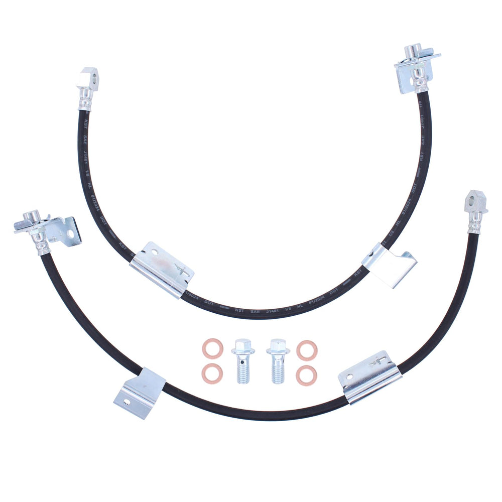 NewYall brake hose front-left close-up emphasizes rugged construction for longevity