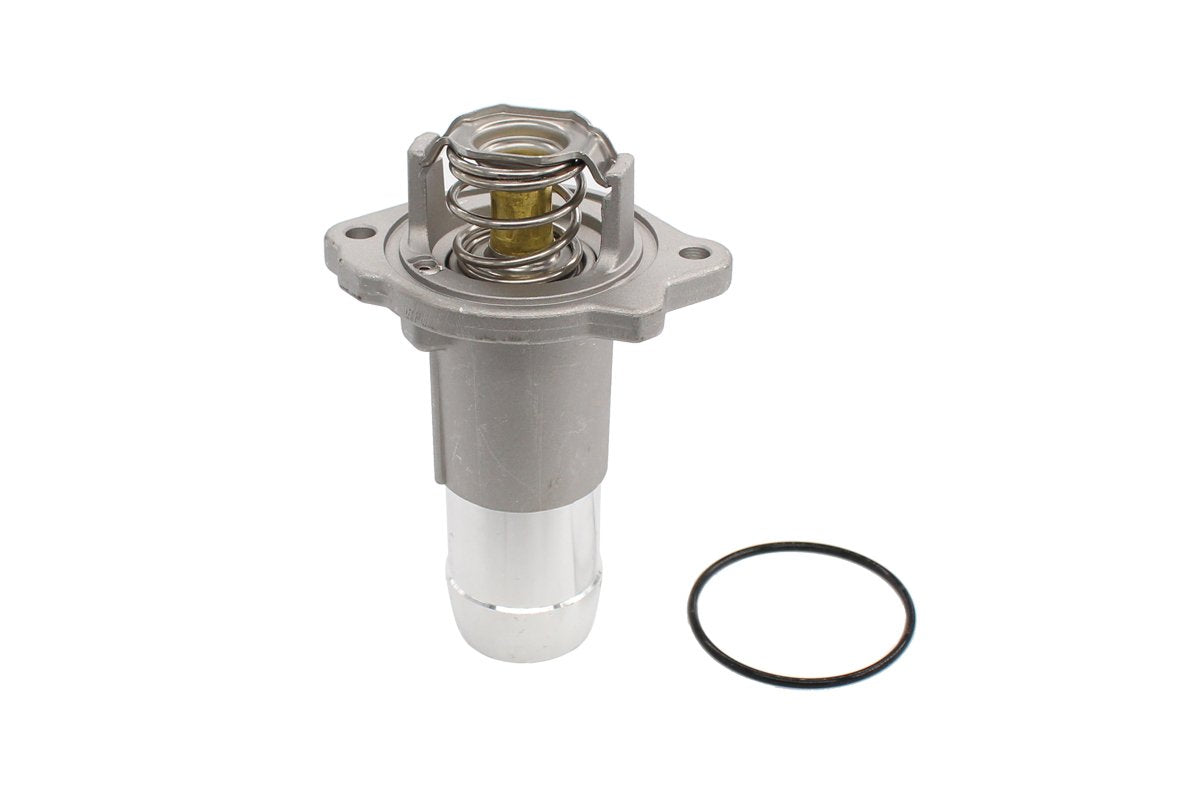 NewYall engine coolant thermostat and housing closeup with gasket for reliable cooling.