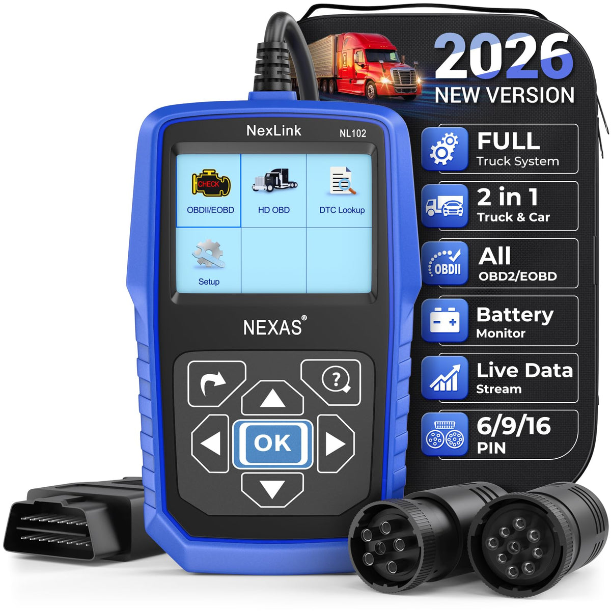 NEXAS NL102 truck scanner front view showing rugged display for on-site diagnostics