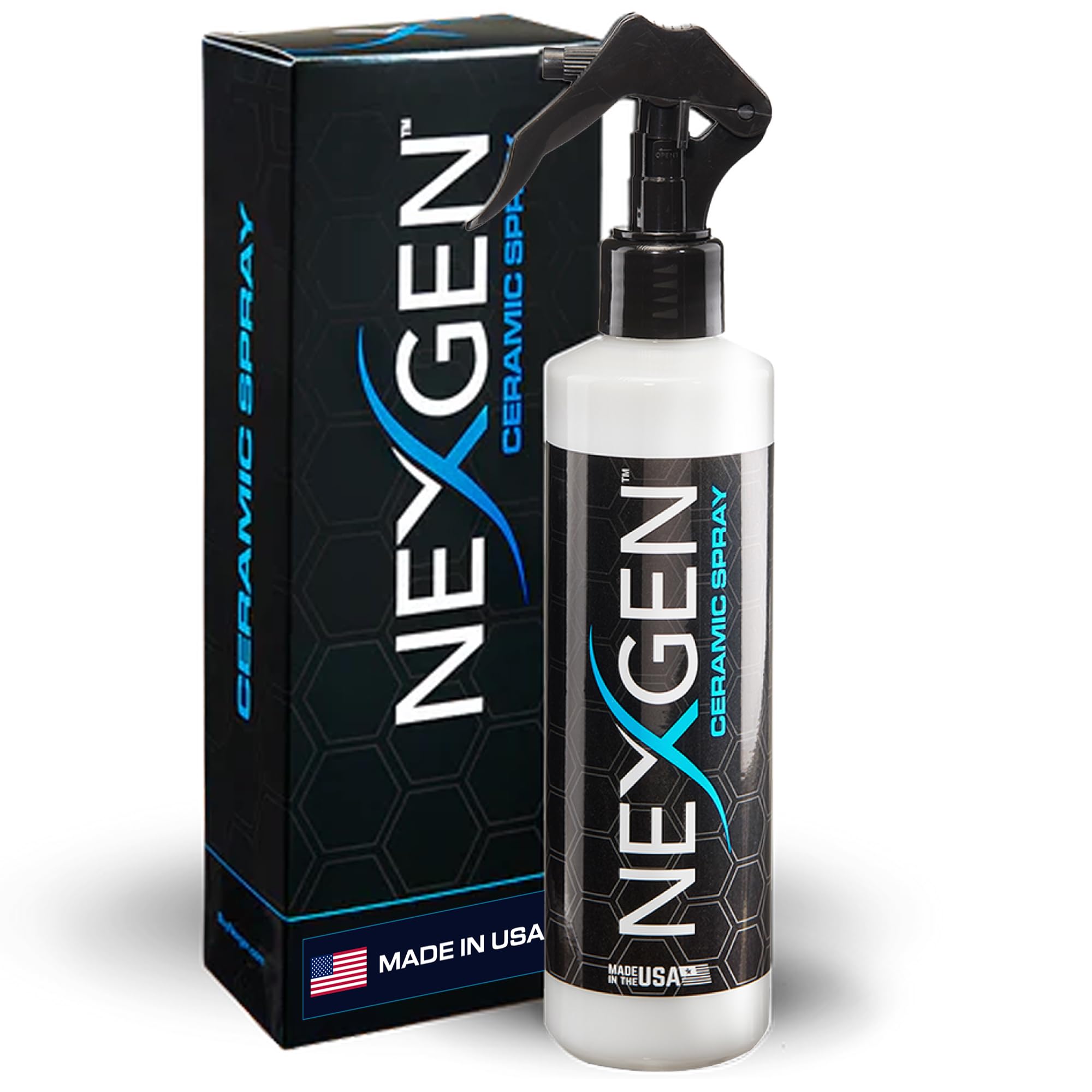 Nexgen Ceramic Spray bottle shown ready for quick exterior protection and shine.