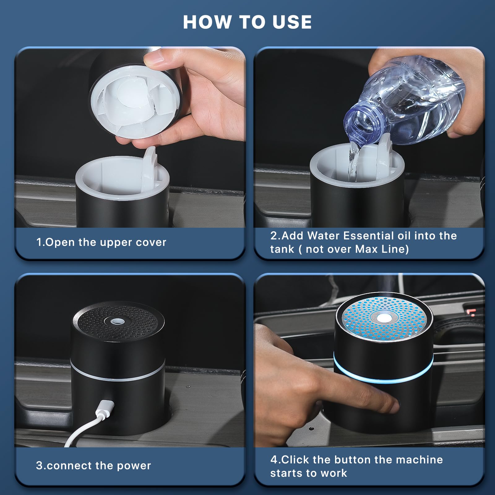 NEXHC diffuser fits cup holder for convenient placement.