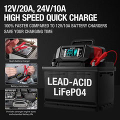 NEXPEAK charger adjustable current from 1 to 20A enables tailored battery care