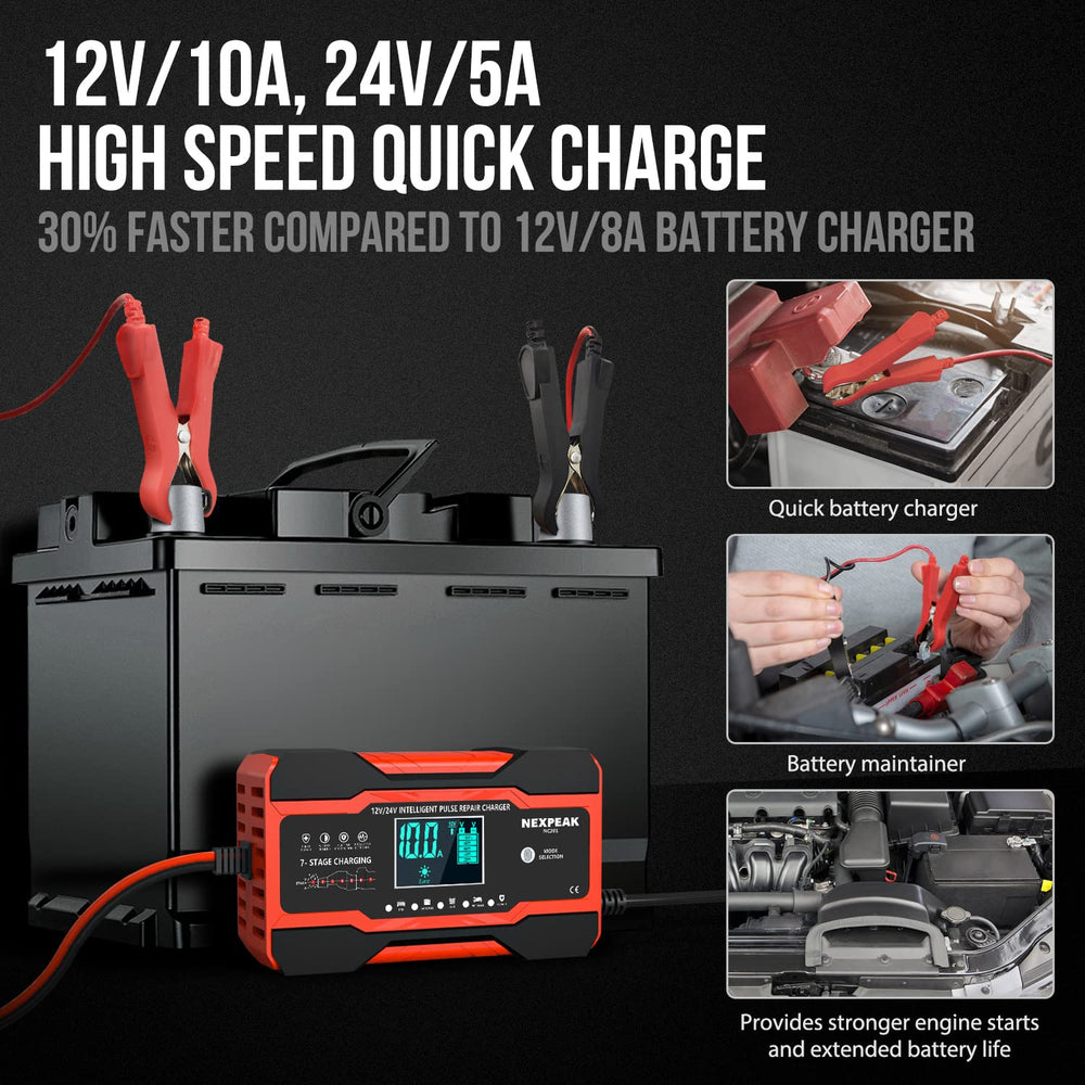 NEXPEAK NC201 LCD display shows voltage, current, and status at a glance