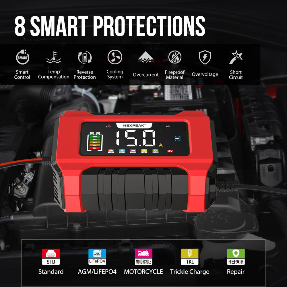 NEXPEAK NC215 9-stage trickle system helps protect battery life.