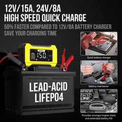 NEXPEAK NC215 large color screen provides at-a-glance battery data in sunlight.