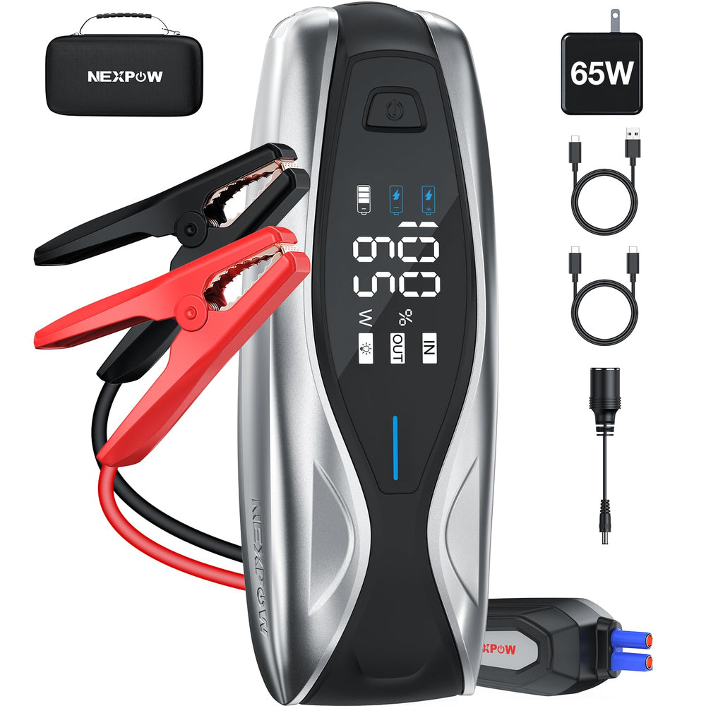 NEXPOW X7 jump starter with LCD display shows battery status for confident starts.
