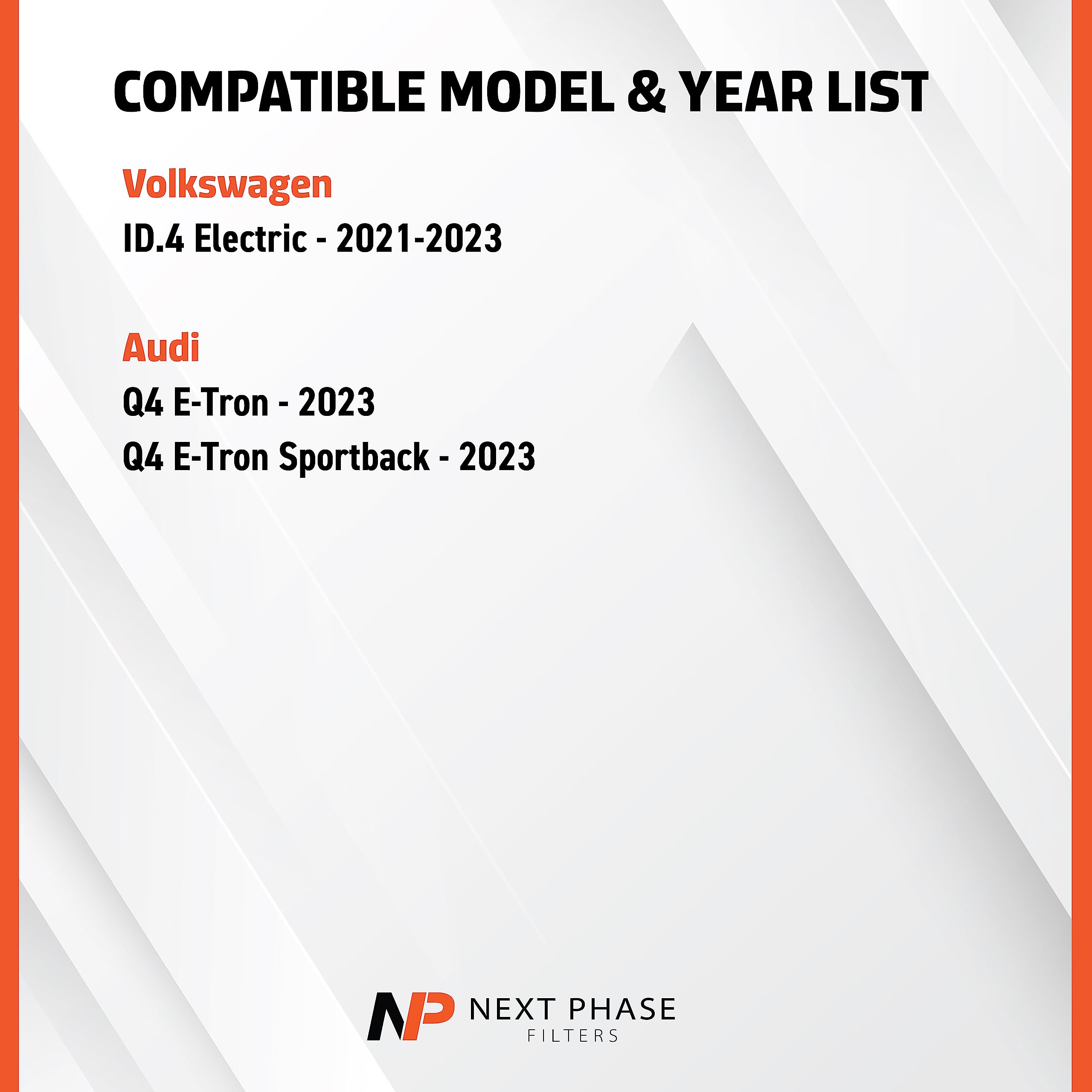 Next Phase Filters compatible with 2021-2023 ID.4 and Q4 E-Tron airflow