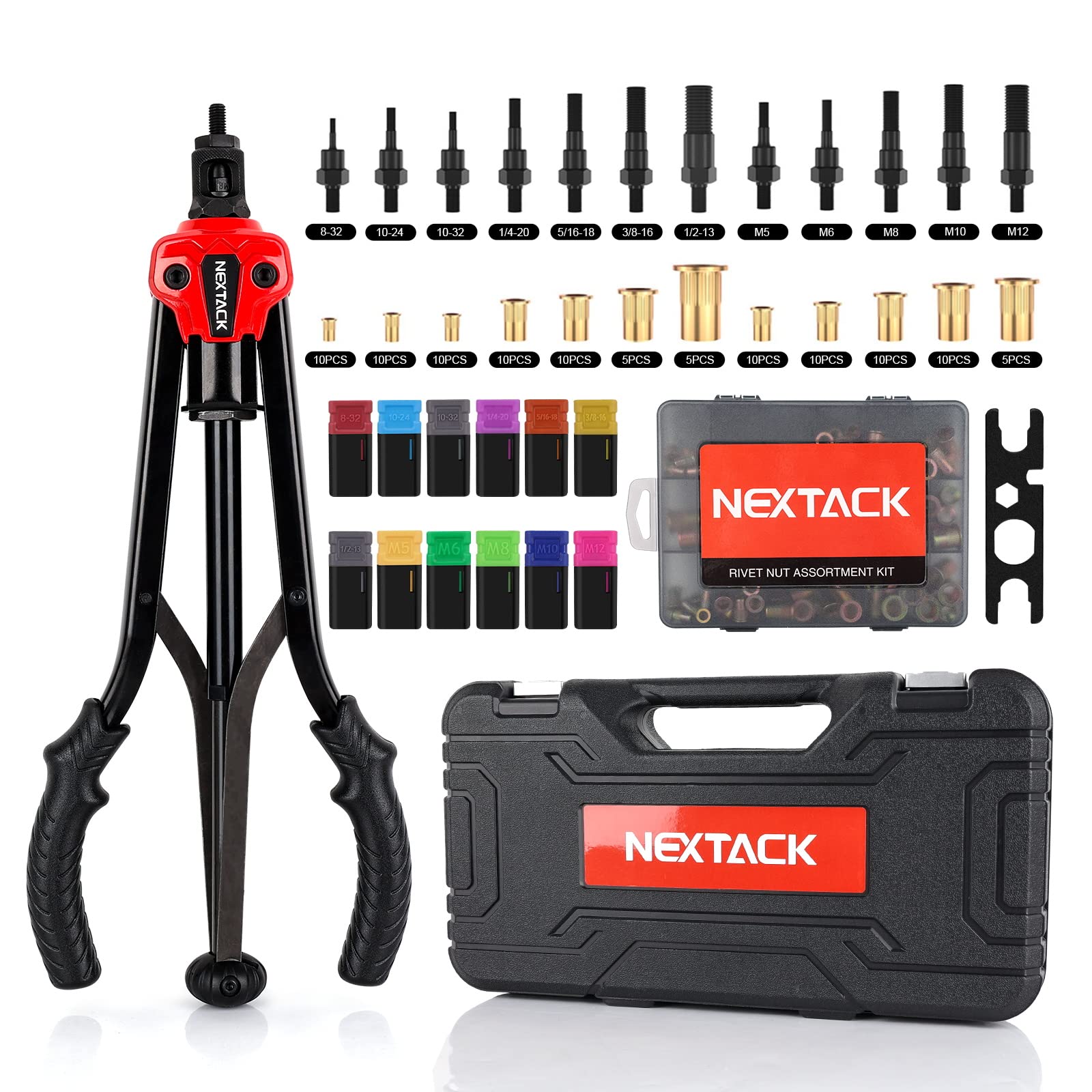 NEXTACK heavy-duty rivet nut tool with 16-inch handles for maximum leverage during installations