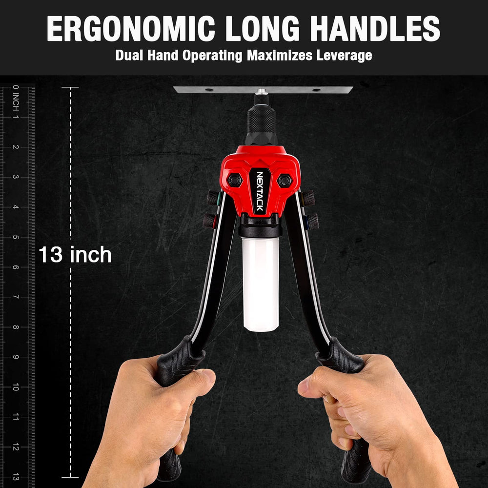 NEXTACK Rivet Gun Kit five-nosepiece set enables fast size changes on multiple materials.