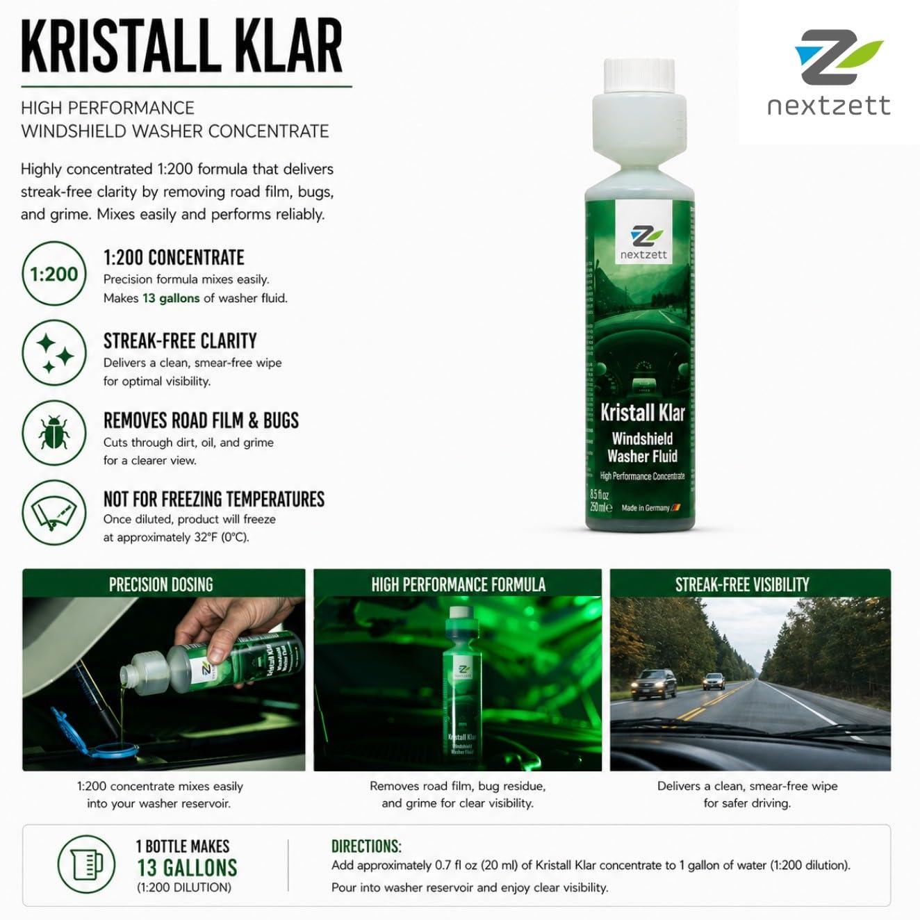 Close-up Kristall Klar concentrate highlighting 1:200 potency for powerful cleaning.