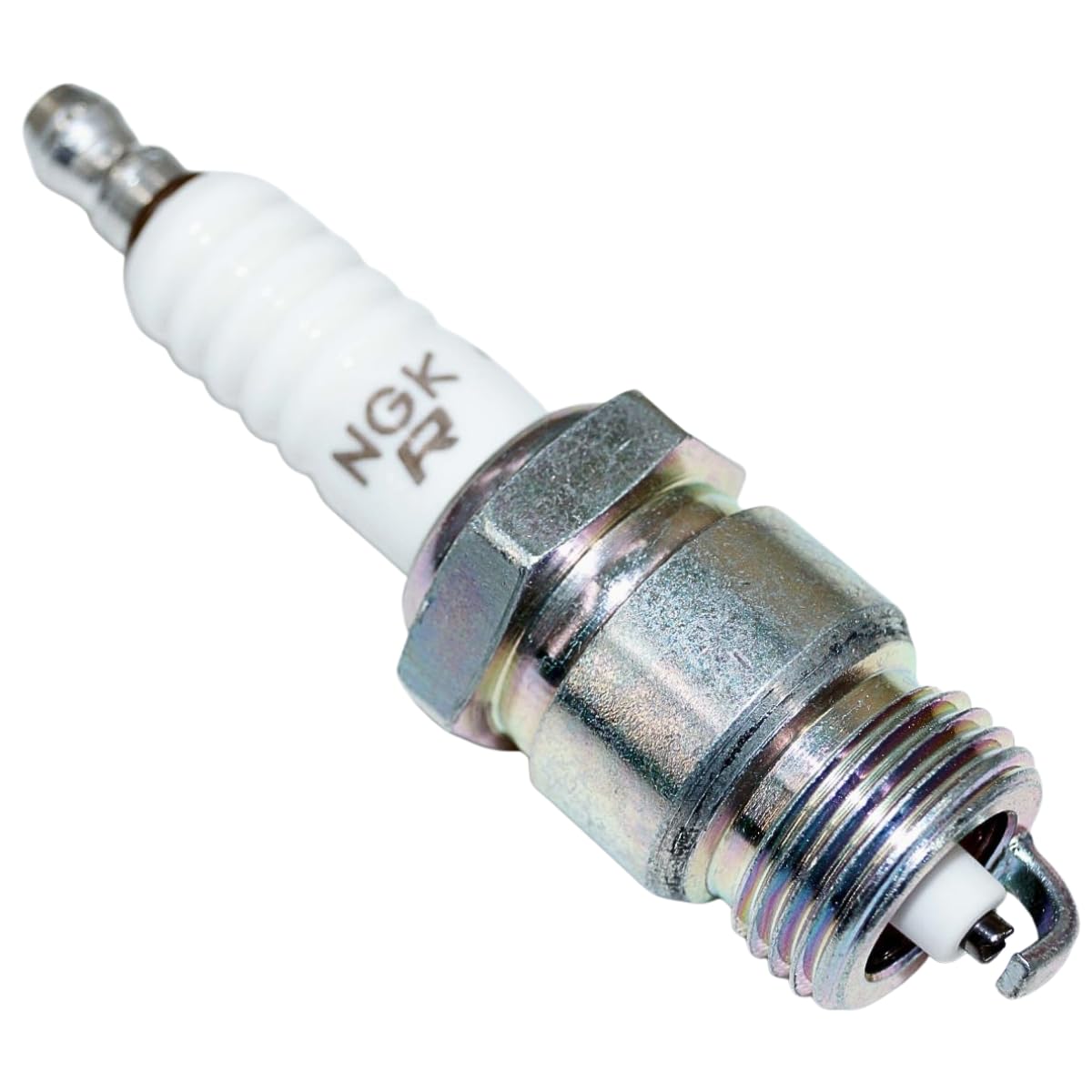 NGK 2438 V-Power spark plug ceramic insulator close-up shows high grade insulation