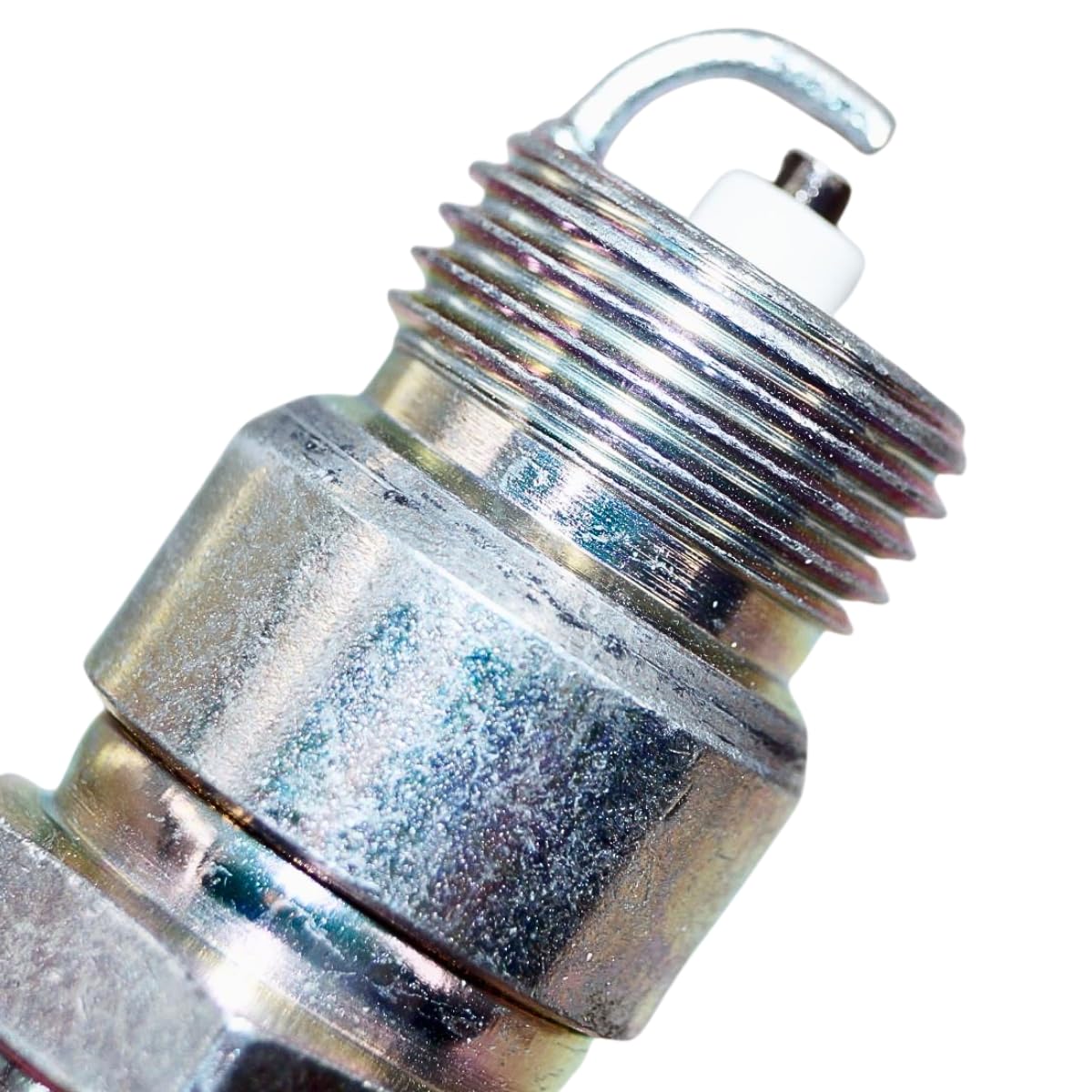 NGK 2438 V-Power spark plug concave ground electrode close-up