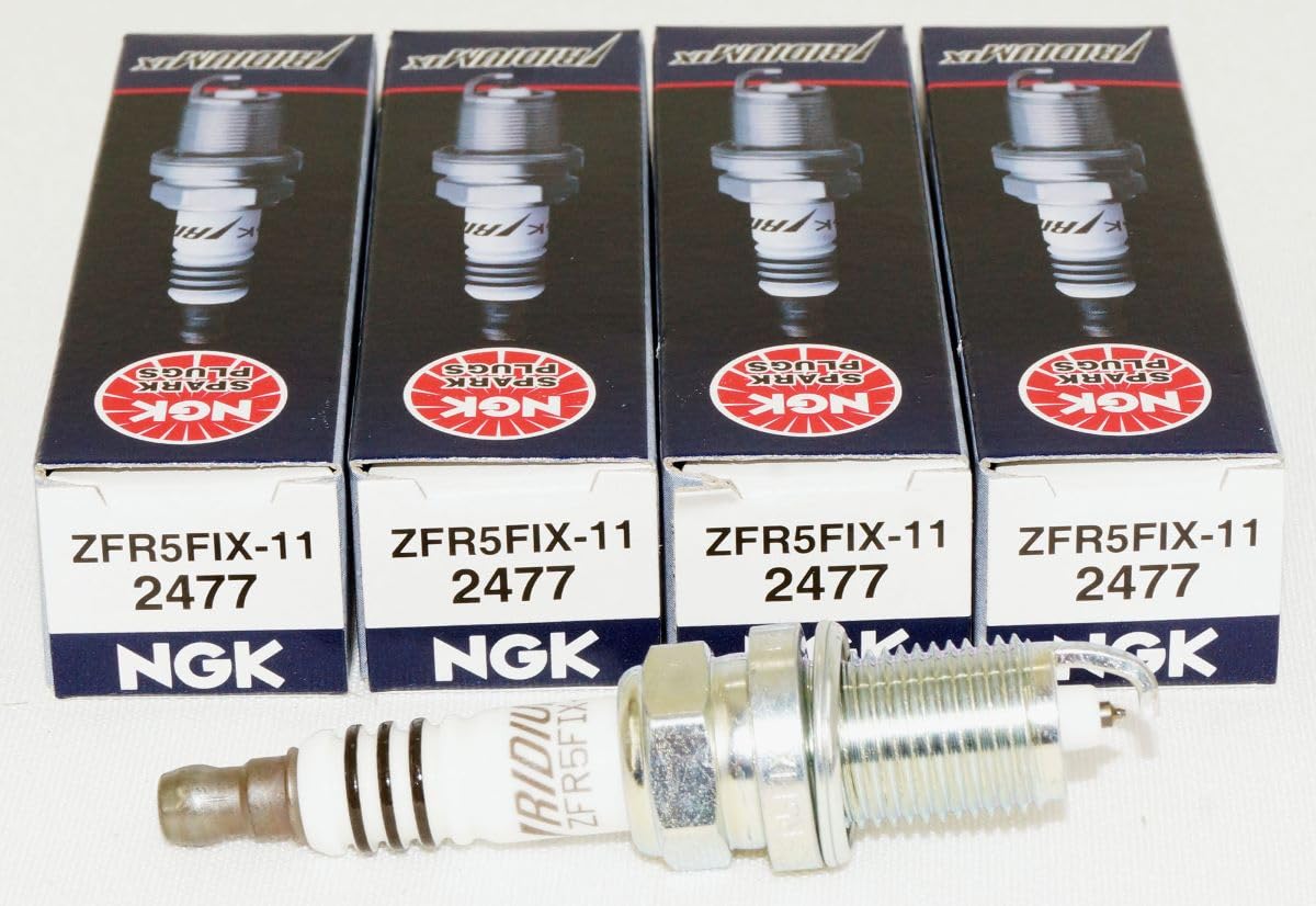 NGK 2477 iridium spark plug closeup showcasing durable electrode design for longevity.