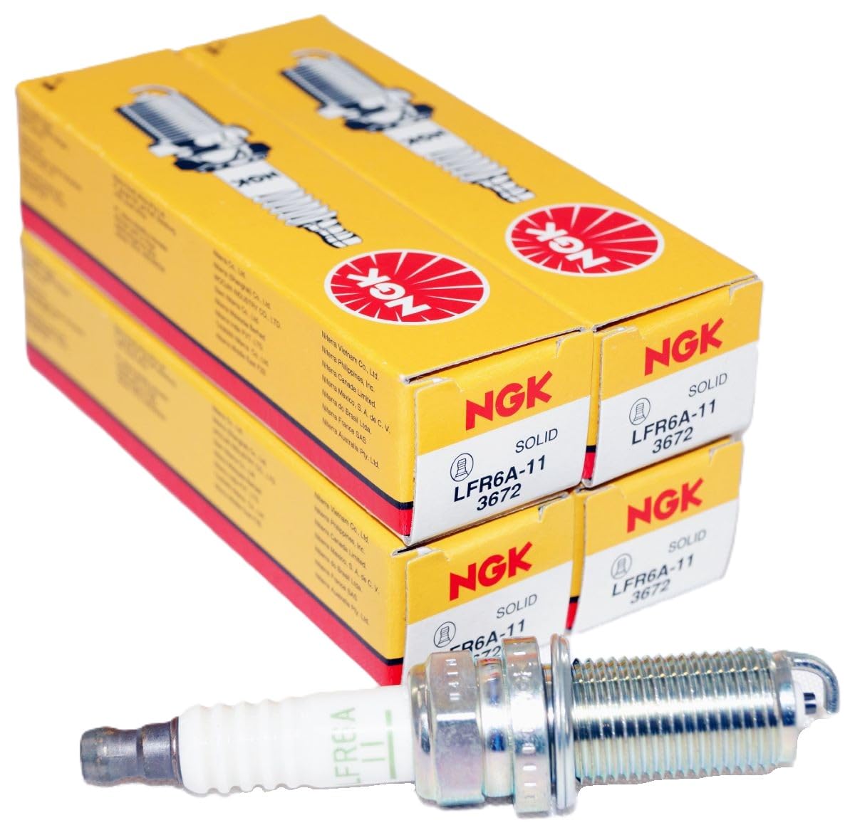 NGK 3672 pack four spark plugs product shot highlights value and convenience.