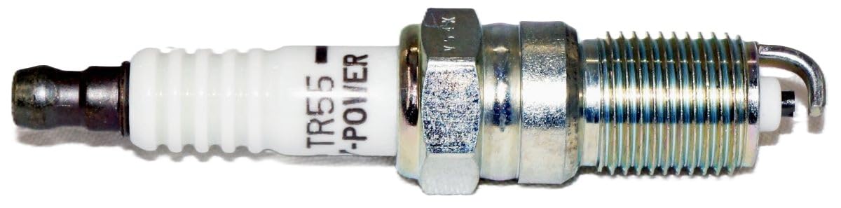 NGK 3951 TR55 spark plug closeup shows ceramic insulator for heat consistency