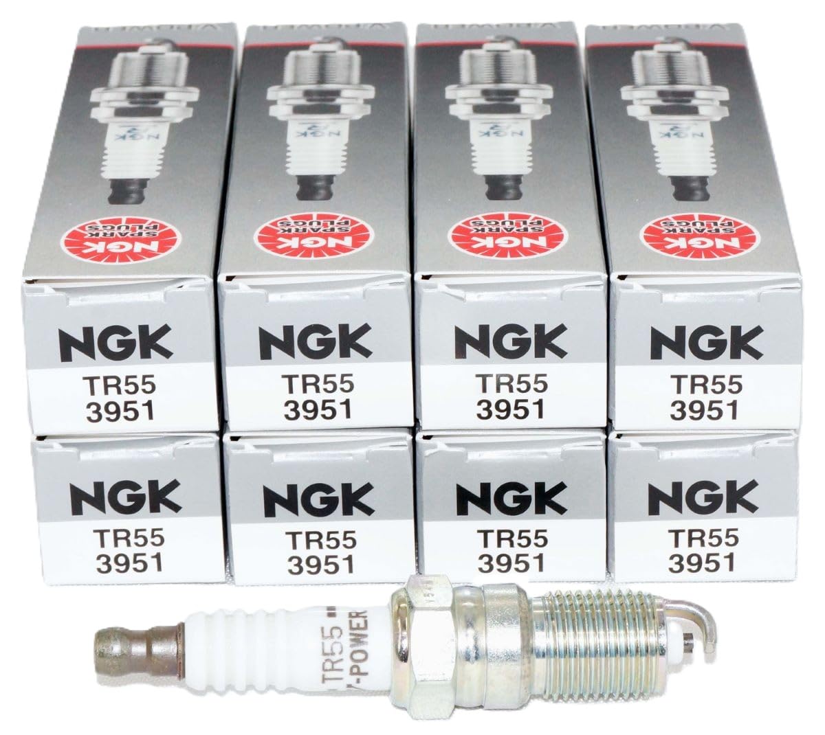 NGK 3951 TR55 spark plugs 8-pack ready for OEM-style replacement