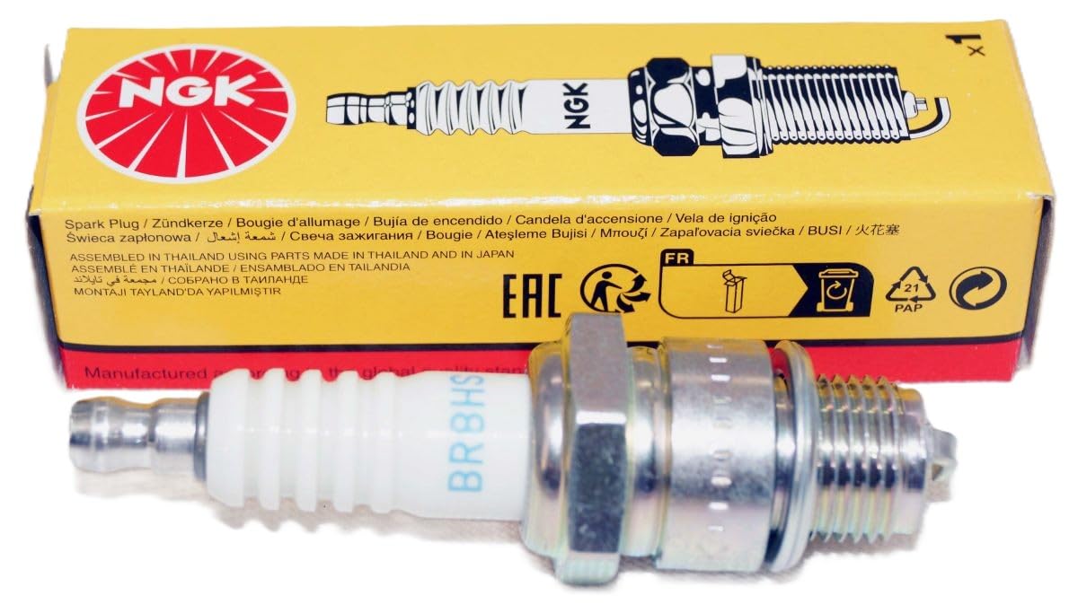 NGK 4322 BR8HS spark plug tip close-up shows central electrode for reliable ignition