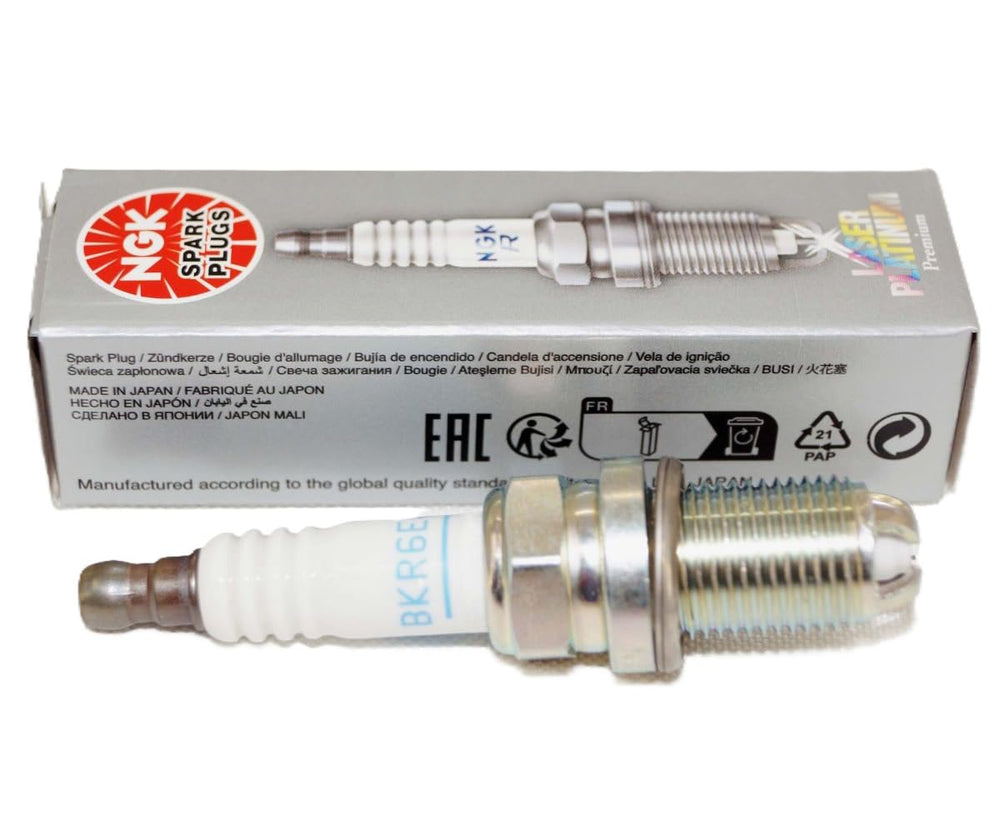 NGK 8-pack of BKR6EQUP spark plugs displayed for V8 engines