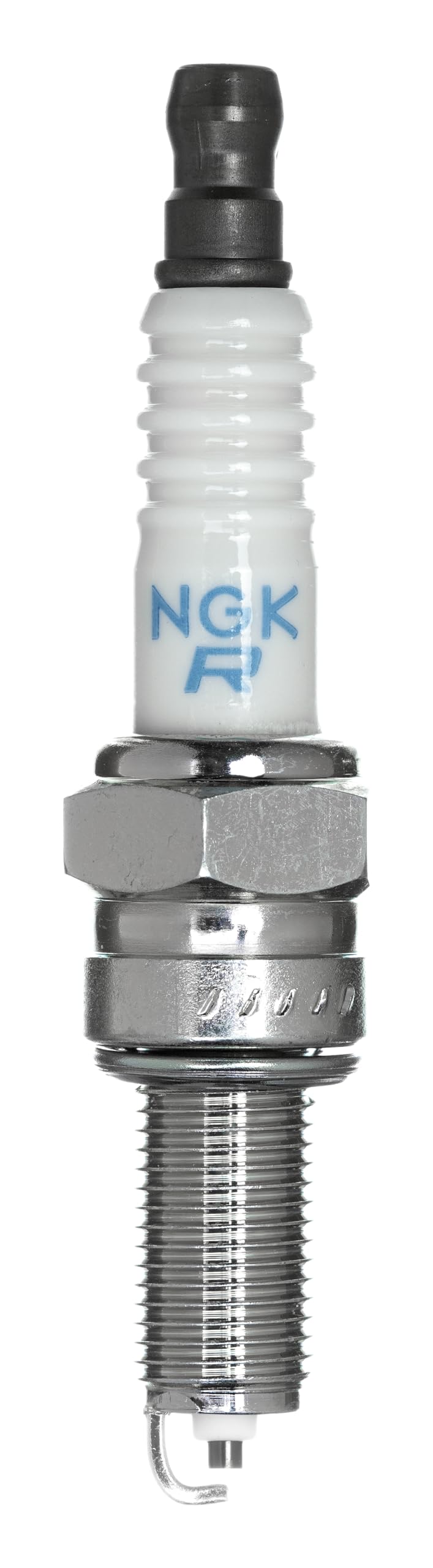 NGK MR7F spark plug side angle shows longer insulator nose for reduced fouling